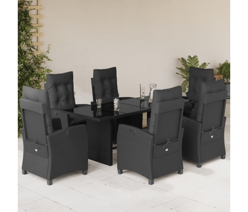 Set de comedor de jardín 7 pzas y cojines ratán sintético negro