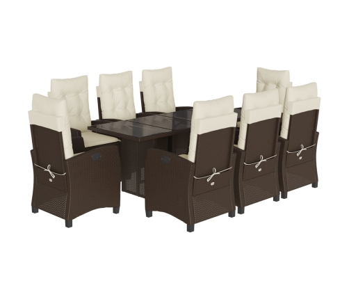 Set comedor para jardín 9 pzas y cojines ratán sintético marrón
