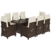 Set comedor para jardín 9 pzas y cojines ratán sintético marrón