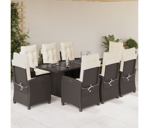 Set comedor para jardín 9 pzas y cojines ratán sintético marrón