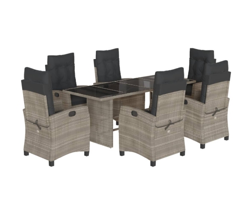 Set comedor jardín 7 pzas y cojines ratán sintético gris