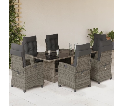 Set comedor jardín 7 pzas y cojines ratán sintético gris