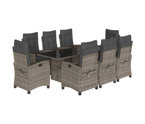 Set comedor jardín 9 pzas y cojines ratán sintético gris