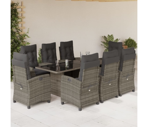 Set comedor jardín 9 pzas y cojines ratán sintético gris