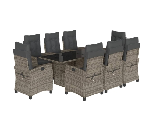 Set comedor jardín 9 pzas y cojines ratán sintético gris