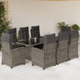 Set comedor jardín 9 pzas y cojines ratán sintético gris