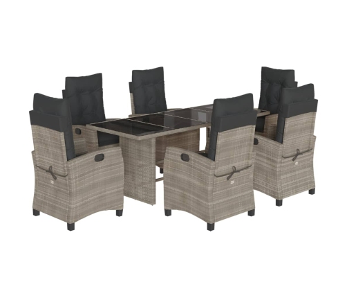 Set comedor jardín 7 pzas y cojines ratán sintético gris claro
