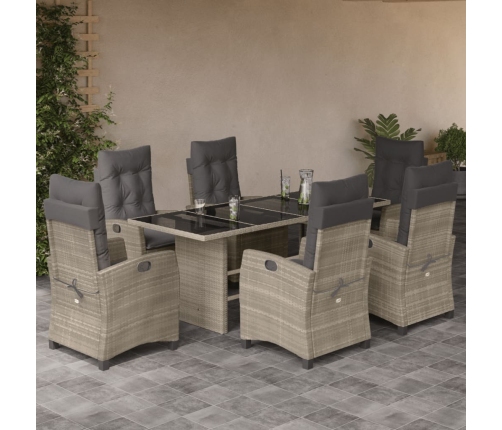 Set comedor jardín 7 pzas y cojines ratán sintético gris claro