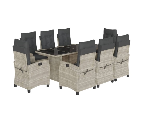 Set comedor de jardín 9 pzas cojines ratán sintético gris claro