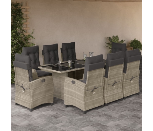 Set comedor de jardín 9 pzas cojines ratán sintético gris claro