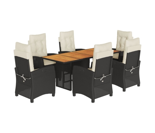 Set de comedor de jardín 7 pzas y cojines ratán sintético negro