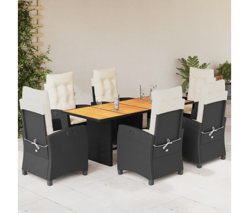 Set de comedor de jardín 7 pzas y cojines ratán sintético negro