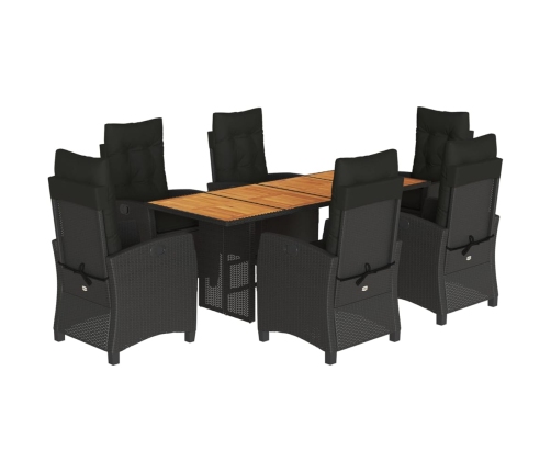 Set de comedor de jardín 7 pzas y cojines ratán sintético negro