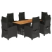Set de comedor de jardín 7 pzas y cojines ratán sintético negro