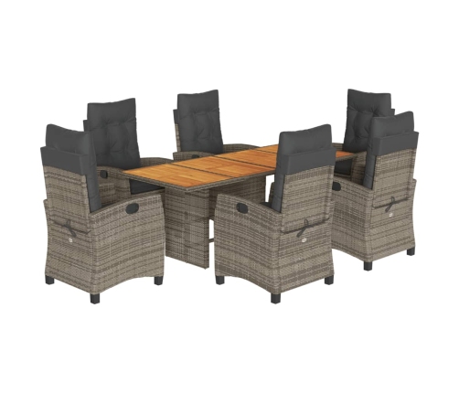Set comedor jardín 7 pzas y cojines ratán sintético gris
