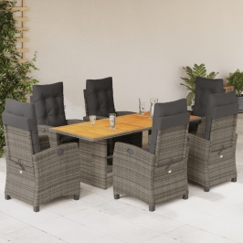 Set comedor jardín 7 pzas y cojines ratán sintético gris