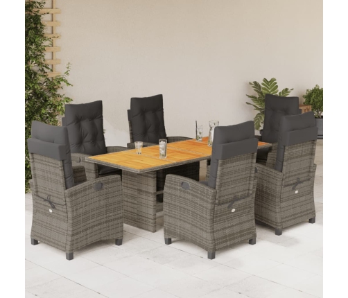Set comedor jardín 7 pzas y cojines ratán sintético gris