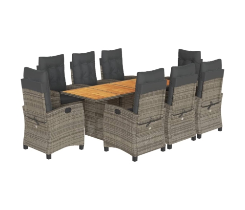Set comedor jardín 9 pzas y cojines ratán sintético gris