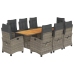Set comedor jardín 9 pzas y cojines ratán sintético gris