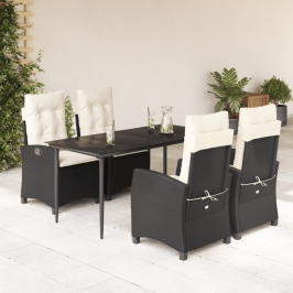 Set de muebles jardín 5 pzas con cojines ratán sintético negro