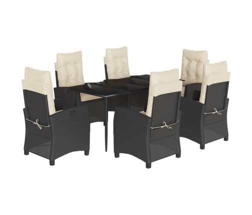 Set de comedor de jardín 7 pzas y cojines ratán sintético negro