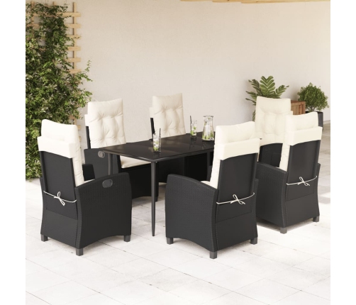 Set de comedor de jardín 7 pzas y cojines ratán sintético negro