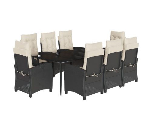 Set de comedor de jardín 9 pzas y cojines ratán sintético negro
