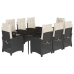 Set de comedor de jardín 9 pzas y cojines ratán sintético negro