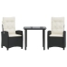 Set comedor de jardín 3 pzas con cojines ratán sintético negro
