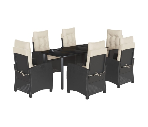 Set de comedor de jardín 7 pzas y cojines ratán sintético negro