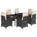 Set de comedor de jardín 7 pzas y cojines ratán sintético negro