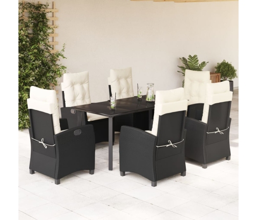 Set de comedor de jardín 7 pzas y cojines ratán sintético negro