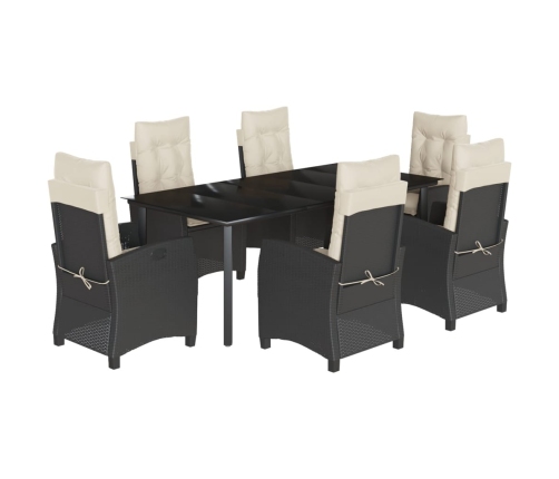 Set de comedor de jardín 7 pzas y cojines ratán sintético negro
