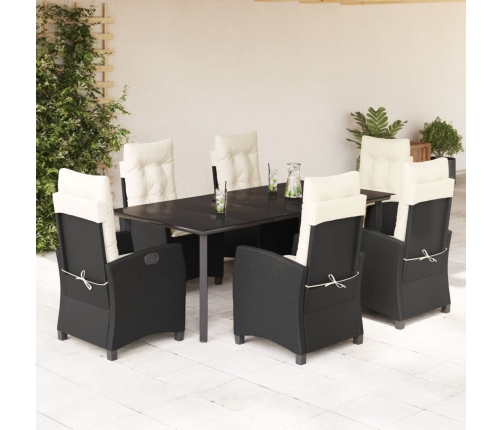 Set de comedor de jardín 7 pzas y cojines ratán sintético negro