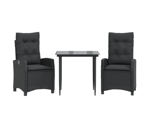 Set comedor de jardín 3 pzas con cojines ratán sintético negro