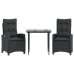 Set comedor de jardín 3 pzas con cojines ratán sintético negro