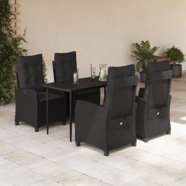 Set de muebles jardín 5 pzas con cojines ratán sintético negro