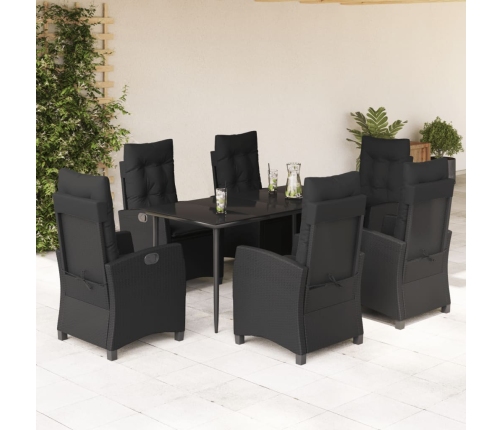 Set de comedor de jardín 7 pzas y cojines ratán sintético negro