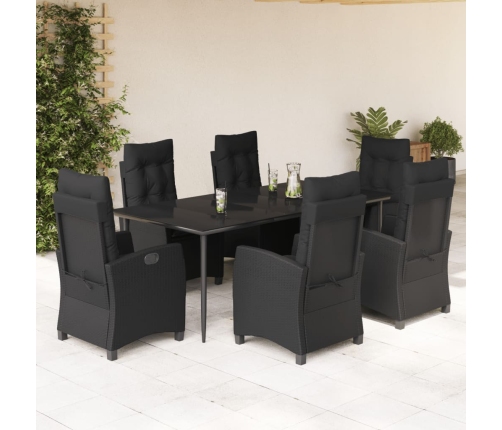 Set de comedor de jardín 7 pzas y cojines ratán sintético negro