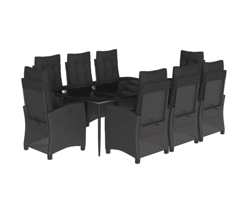 Set de comedor de jardín 9 pzas y cojines ratán sintético negro