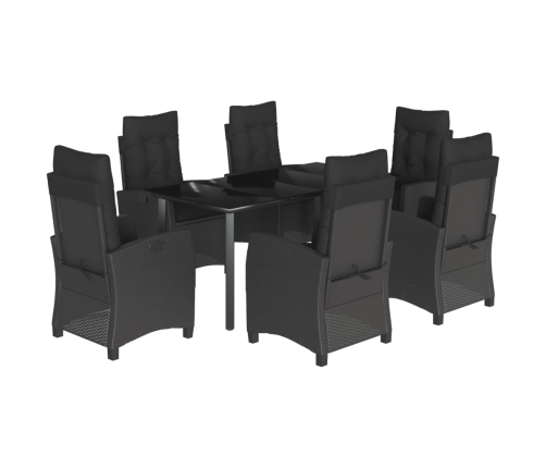 Set de comedor de jardín 7 pzas y cojines ratán sintético negro