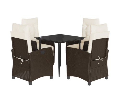 Set comedor de jardín 5 piezas y cojines ratán sintético marrón