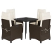 Set comedor de jardín 5 piezas y cojines ratán sintético marrón