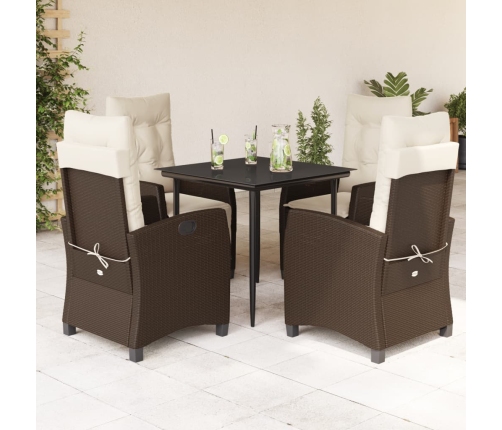 Set comedor de jardín 5 piezas y cojines ratán sintético marrón