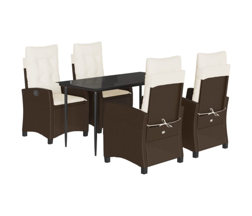 Set comedor de jardín 5 piezas y cojines ratán sintético marrón