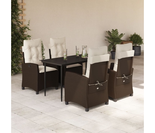 Set comedor de jardín 5 piezas y cojines ratán sintético marrón