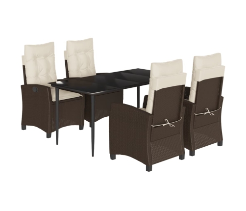 Set comedor de jardín 5 piezas y cojines ratán sintético marrón