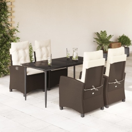 Set comedor de jardín 5 piezas y cojines ratán sintético marrón