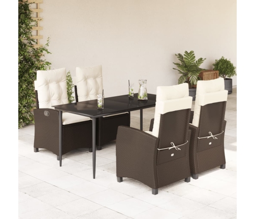 Set comedor de jardín 5 piezas y cojines ratán sintético marrón