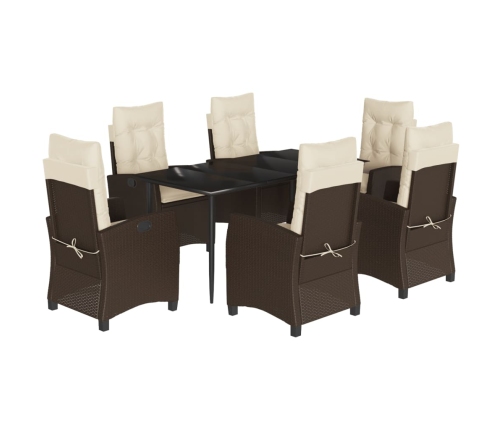 Set comedor de jardín 7 pzas con cojines ratán sintético marrón
